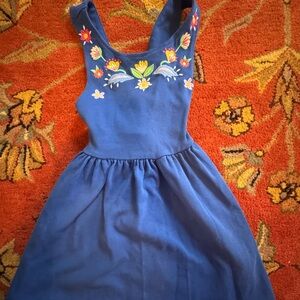 Mini Boden Blue Dress with Colorful Embroidery